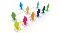 Organizational chart using multi-colored human figures