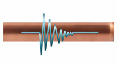 Stylized sound wave in front of a copper-colored gradient.