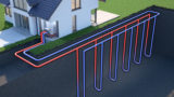 Heat Pump, vertical ground source, 3d illustration