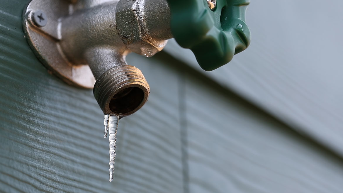 Frozen exterior faucet.