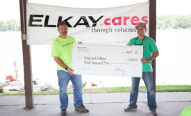 The donation was made at a river cleanup with employees from Elkayâ??s plant in Savanna, Ill., where the bottle filling stations are made.