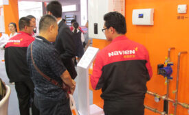 A Navien employee discusses the companyÃ?Â¢??s commercial condensing boiler