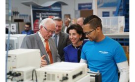 Hans Kuster President of AM Left Mike McNamara Director of Engineering Gov. Gina Raimondo  Assembler (002)