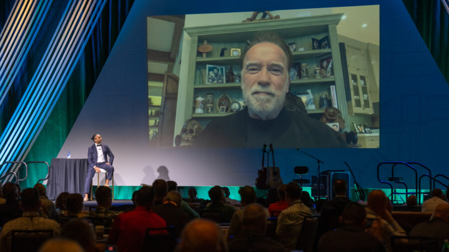 Nexstar network julian scadden hosts arnold schwarzenegger virtually at super meeting 2024